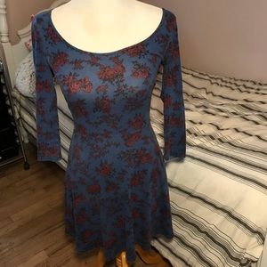 Blue dress with maroon floral details!